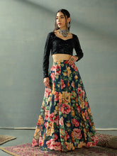 Women Black Sequence Blouse With Anarkali Skirt-SHSET96060